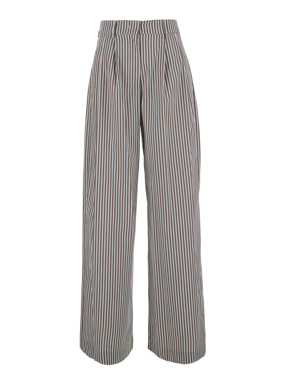 High-Waist Striped Trousers — Brown