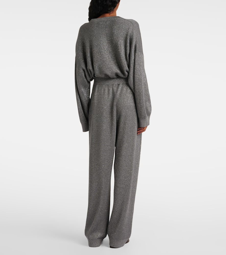 Cotton-blend lamé wide-leg pants