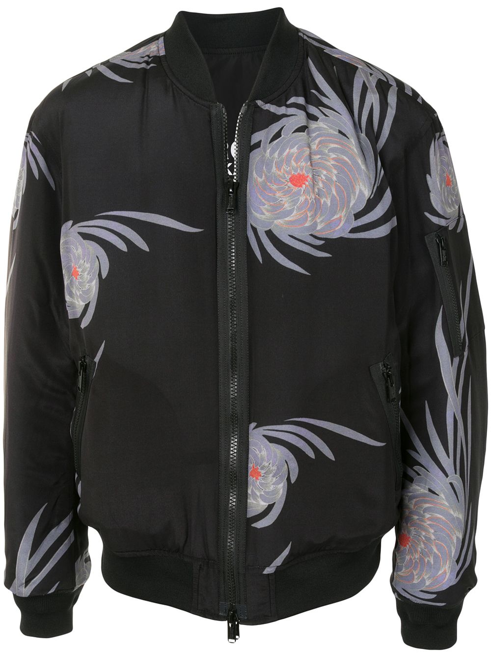 Floral-print zip-up bomber jacket - Black