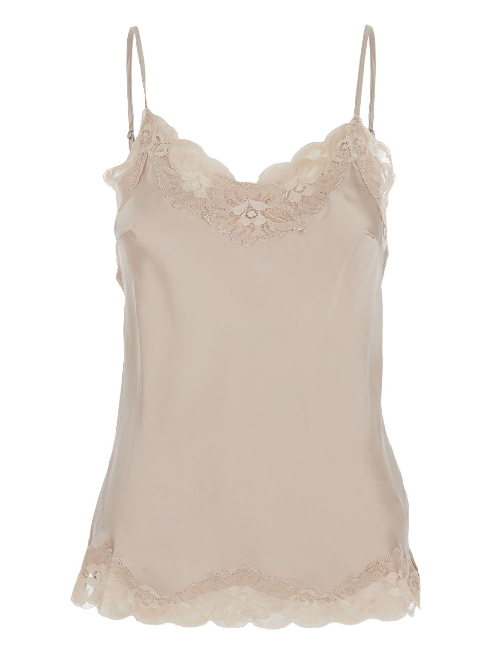 Lace-trim silk vest - Neutrals