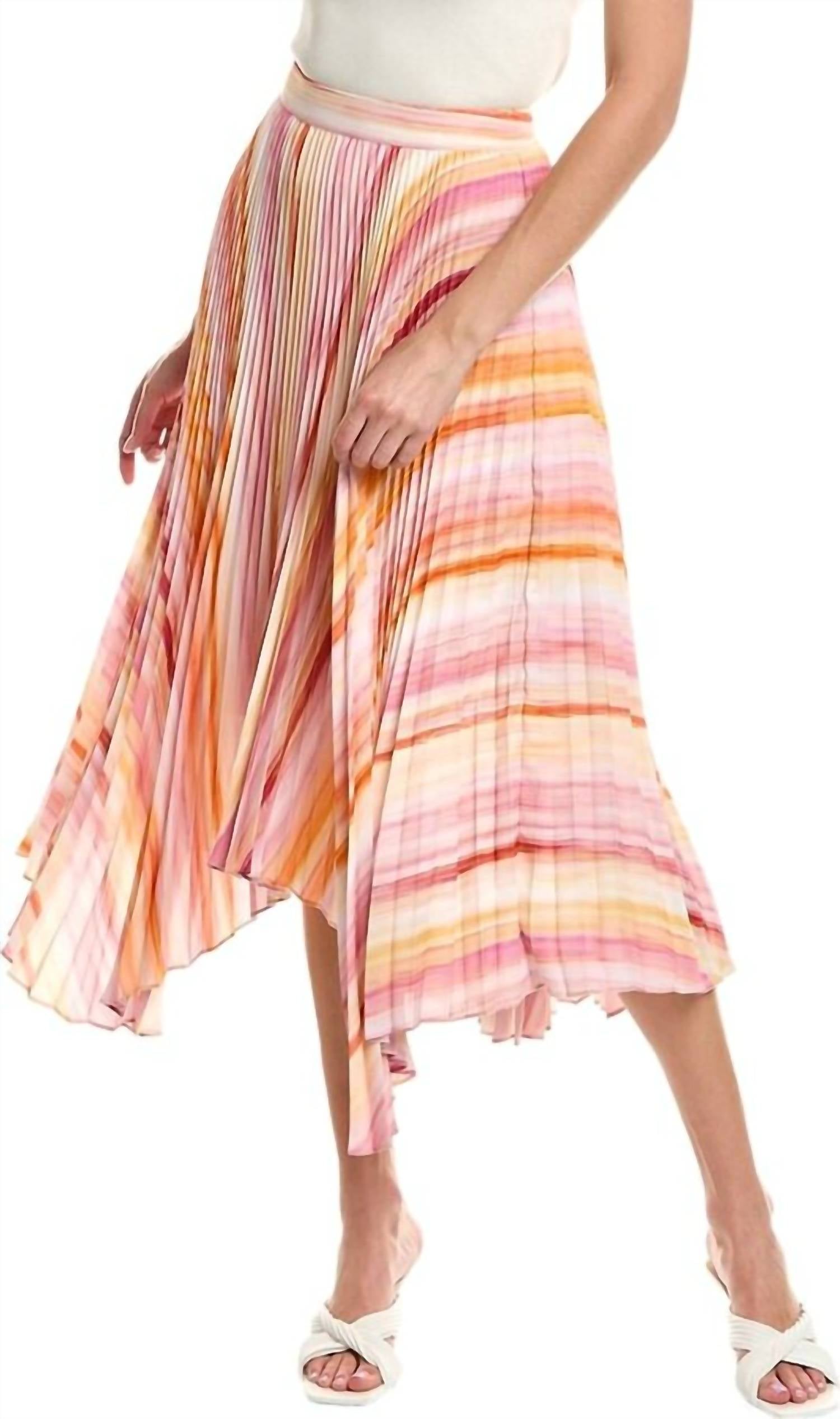 Pleated Multi Print Midi Skirt In Multicolor