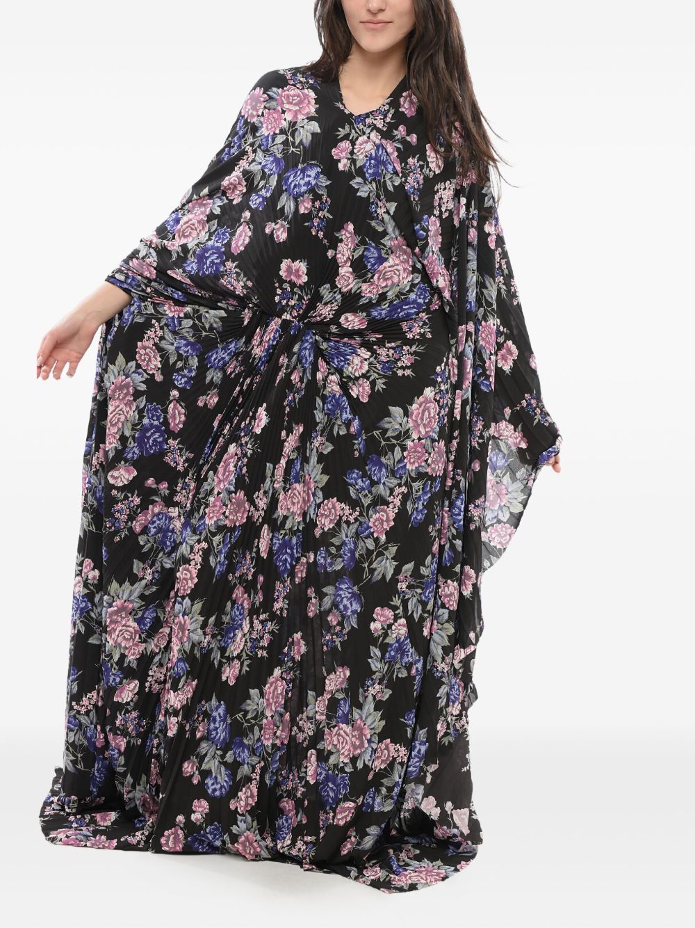 Balenciaga floral-print pleated maxi dress - Black