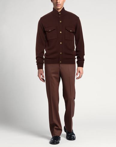 Roberto P Luxury Man Cardigan Dark brown Size XL Wool, Acrylic
