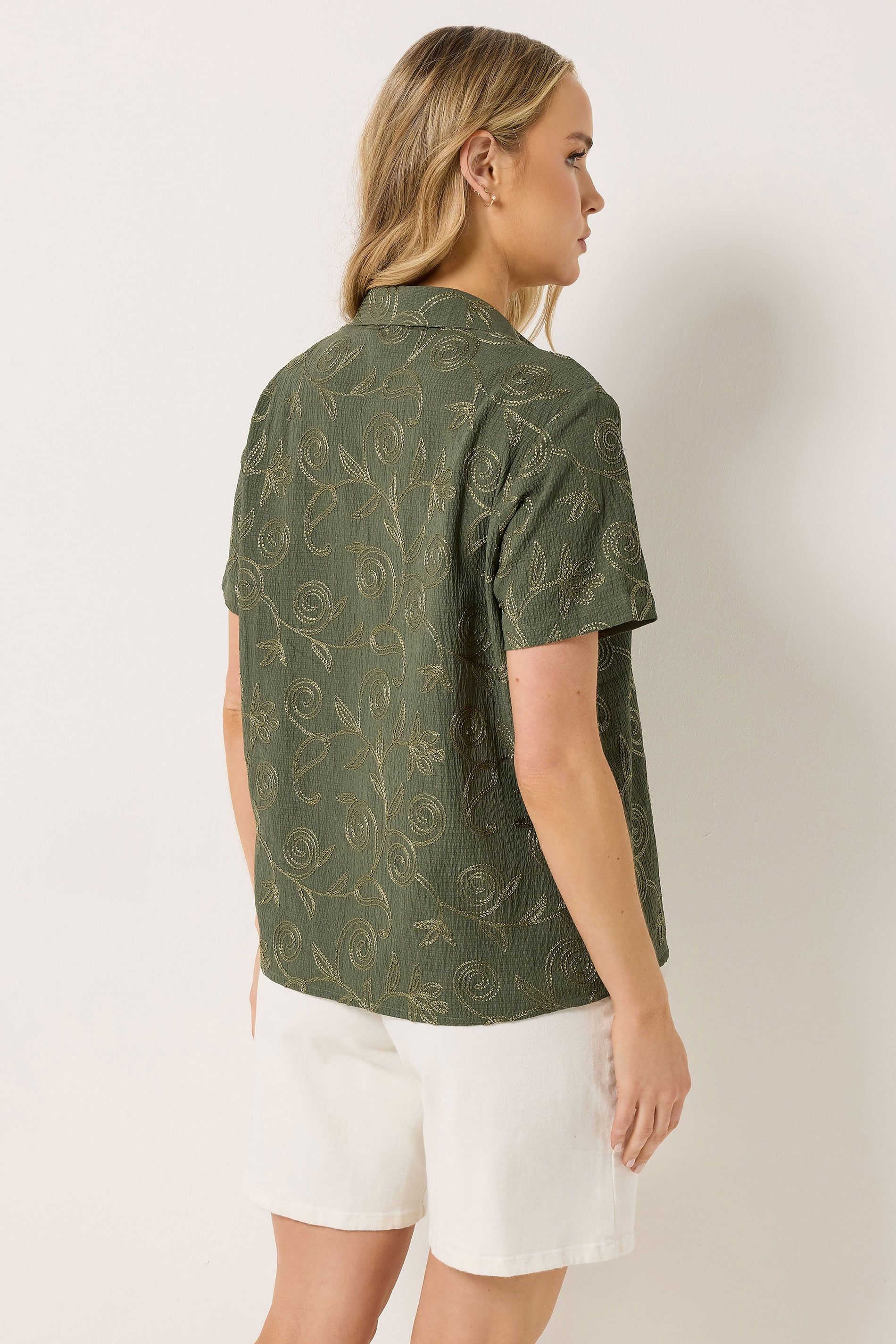 Long Tall Sally Women's Tall Floral Embroidered Shirt in Olive