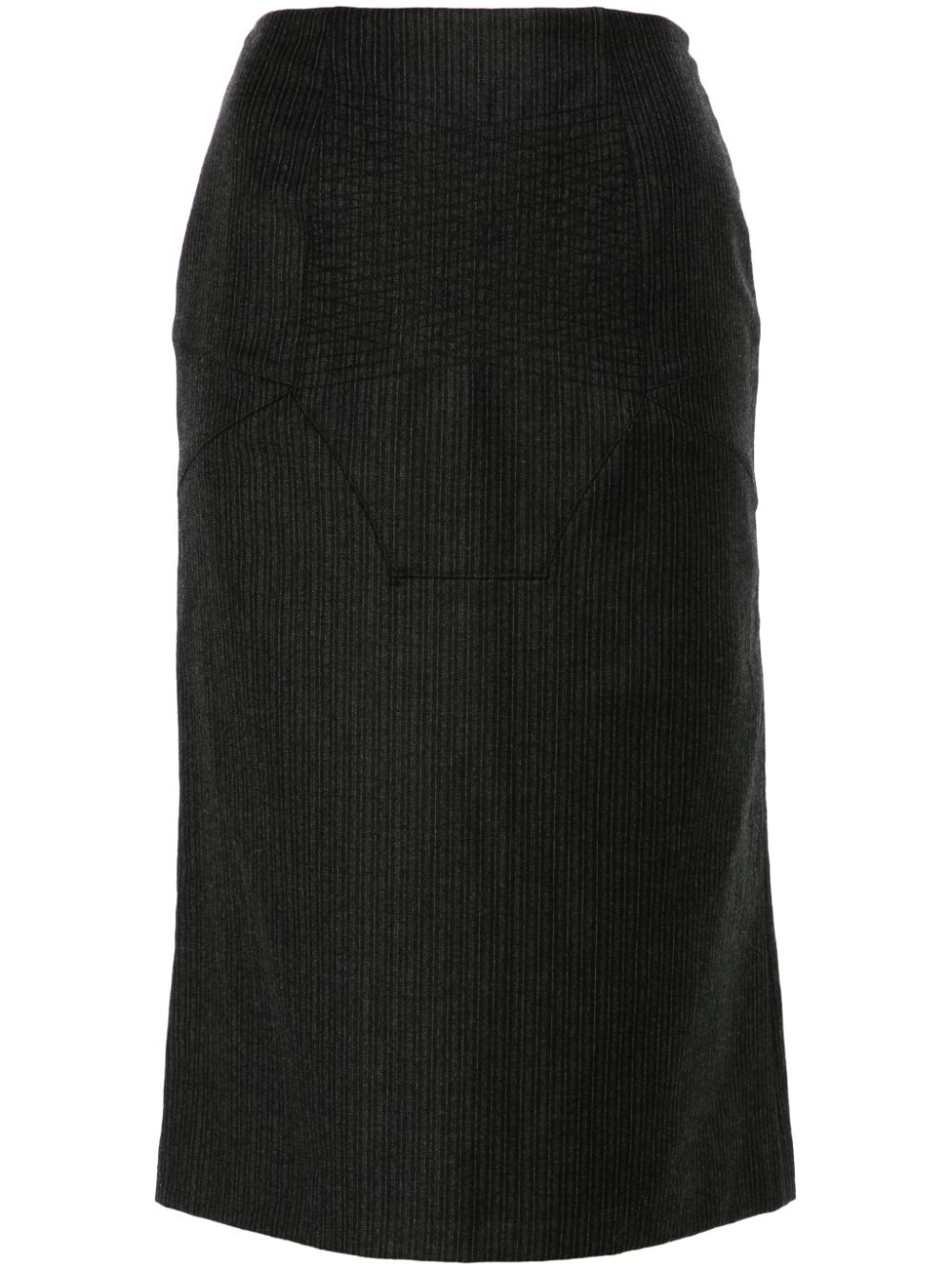 1990s pinstripe-pattern wool midi skirt - Grey
