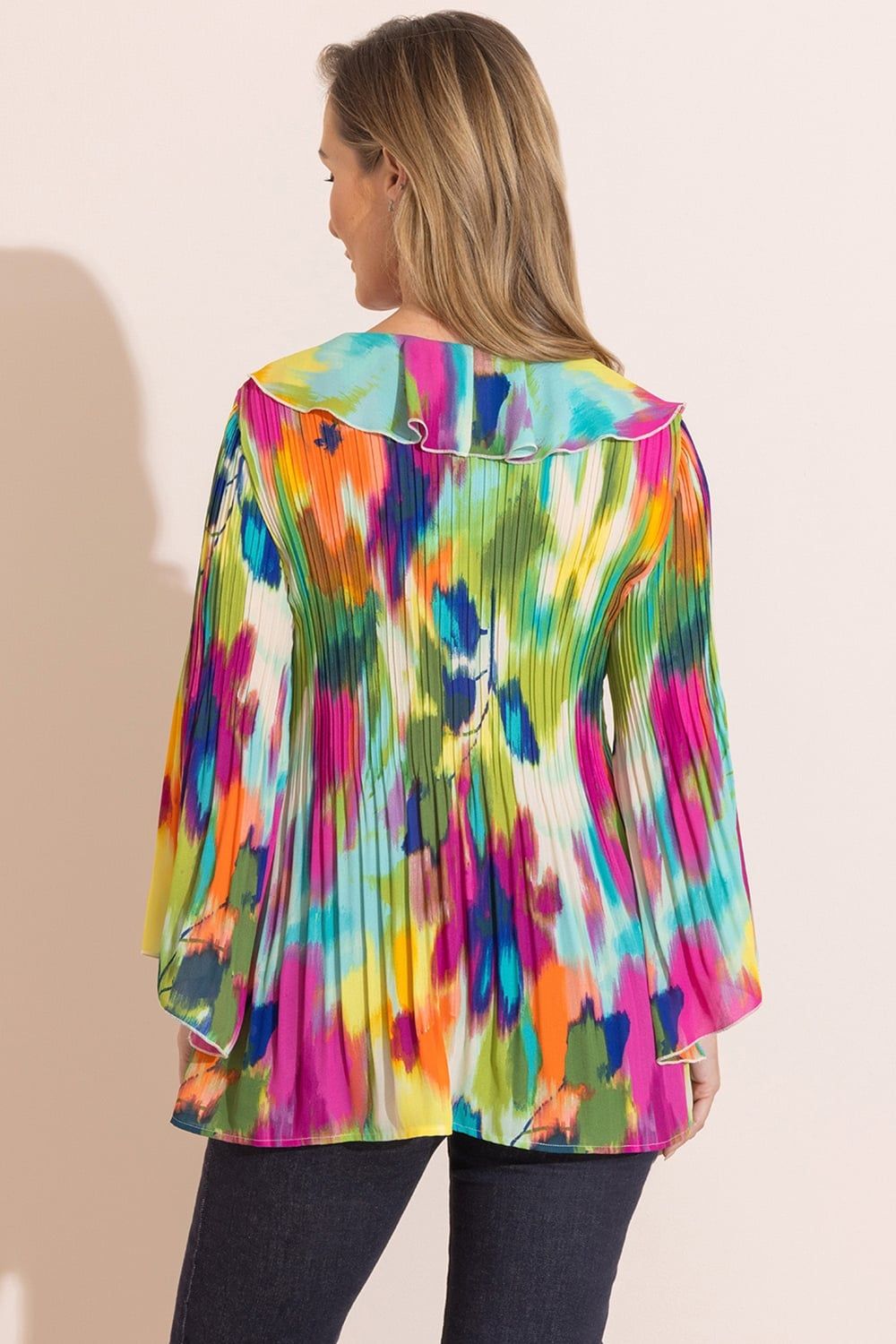 Klass. Women's Abstract Print Pleated Ruffle Top