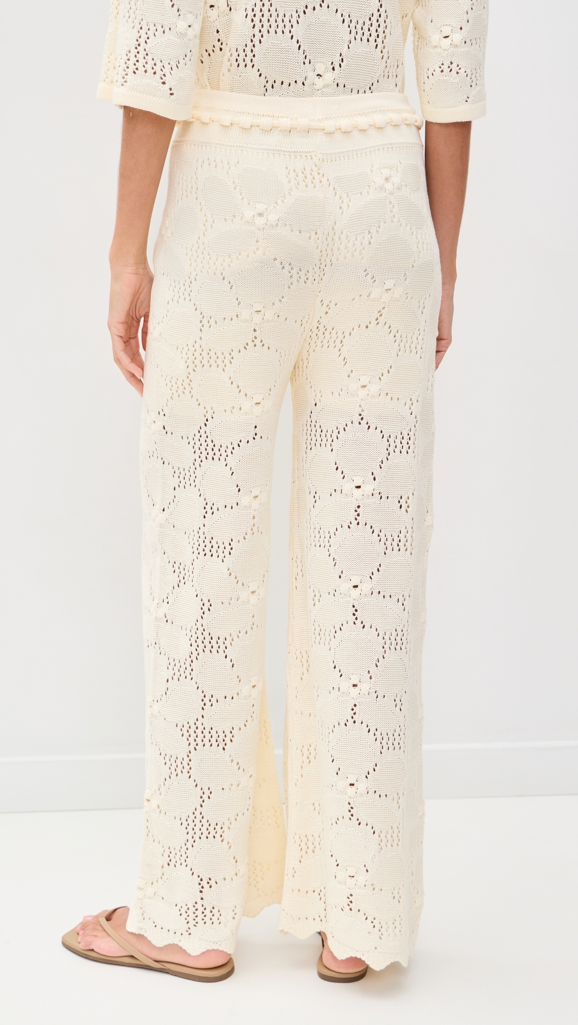 Floral Crochet Pants Beige