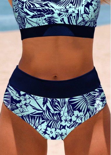 Modlily Mid Waisted Floral Print Cyan Bikini Botto