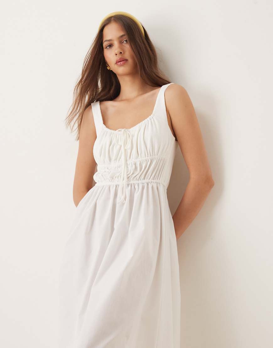 Milkmaid midi dress in ivory-White