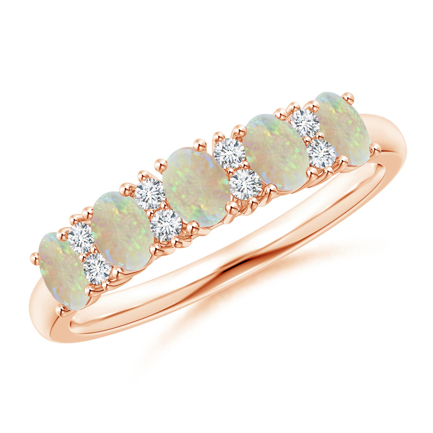 Angara 0.6 Carat Five Stone Opal and Diamond Wedding Ring in 18K Rose Gold