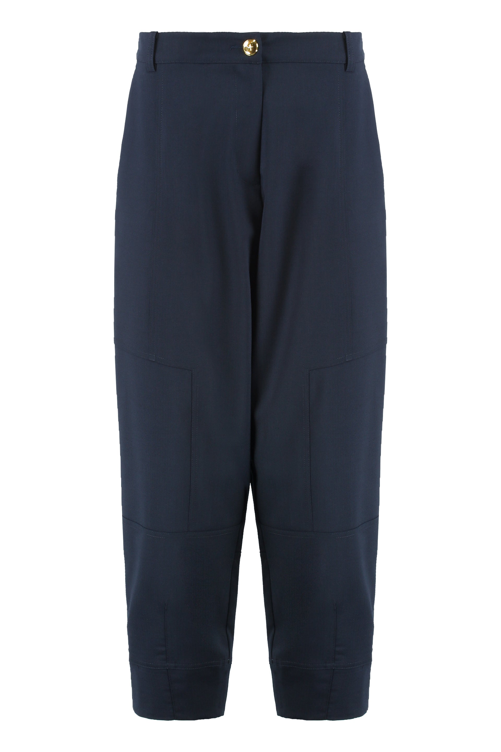 Wool-Blend Loose-Fit Trousers with Button-and-Zip Closure