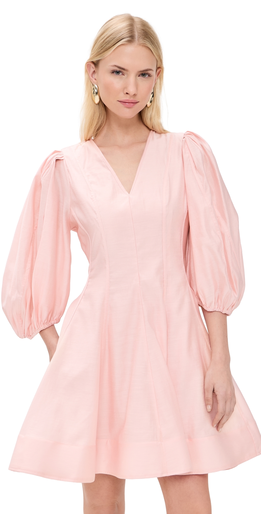 Puff Sleeve Flare Mini Dress Pink