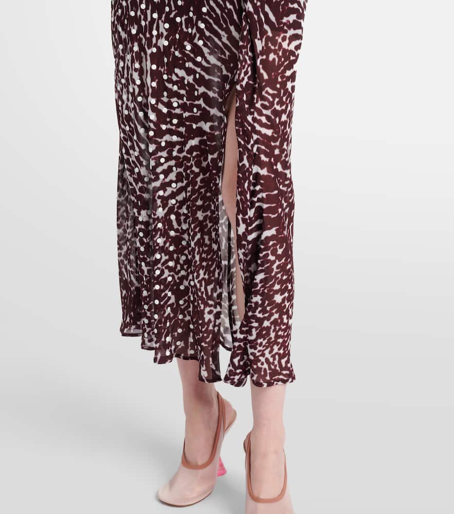 Printed draped one-shoulder midi dress