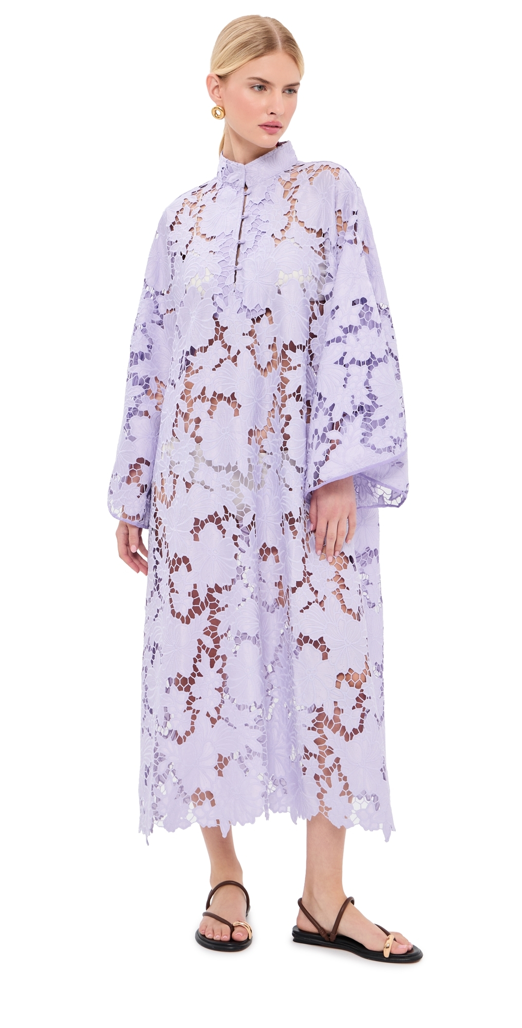Violet Floral Flat Lace Maxi Caftan Violet One Size
