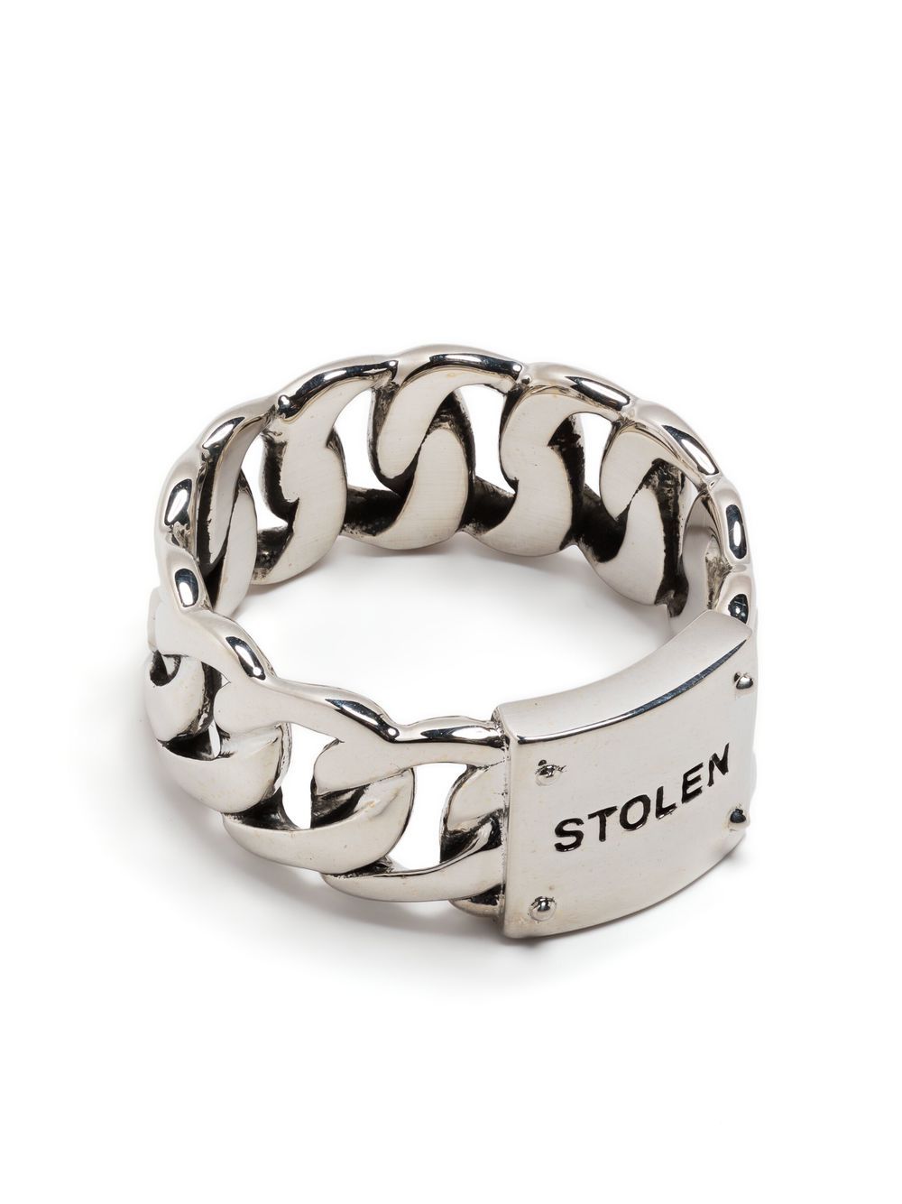 Engraved curb-chain ring - Silver