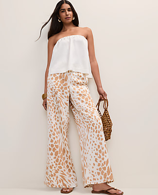 Ann Taylor Petite Easy Wide-Leg Pant in  Animal Print Satin