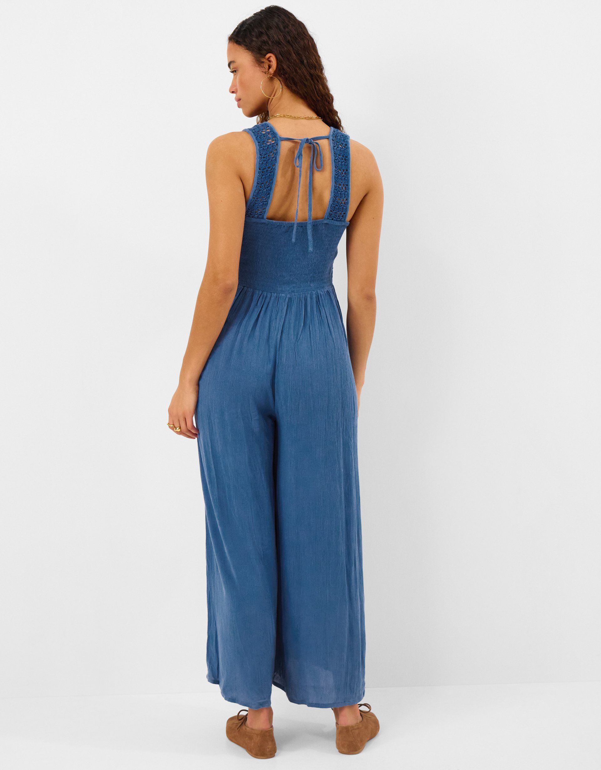 Sleeveless Crochet Jumpsuit Blue