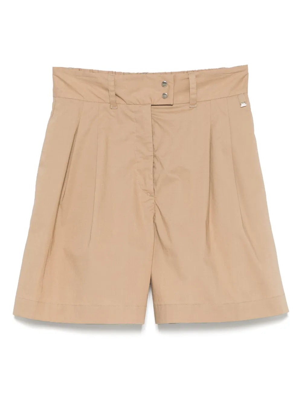 Cotton-Blend Pleated Shorts — Beige