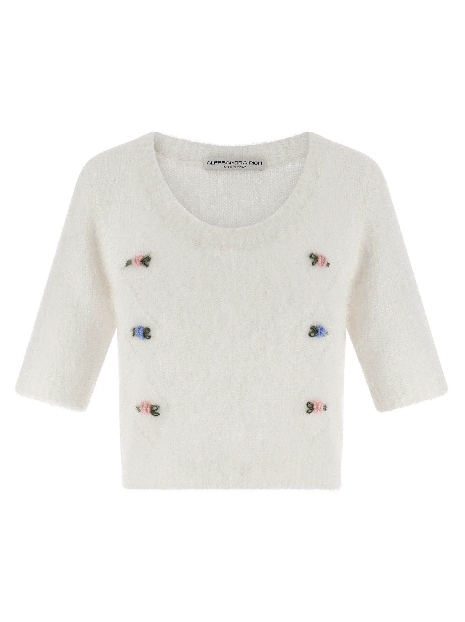 Embroidered Wool-Blend Cardigan — White