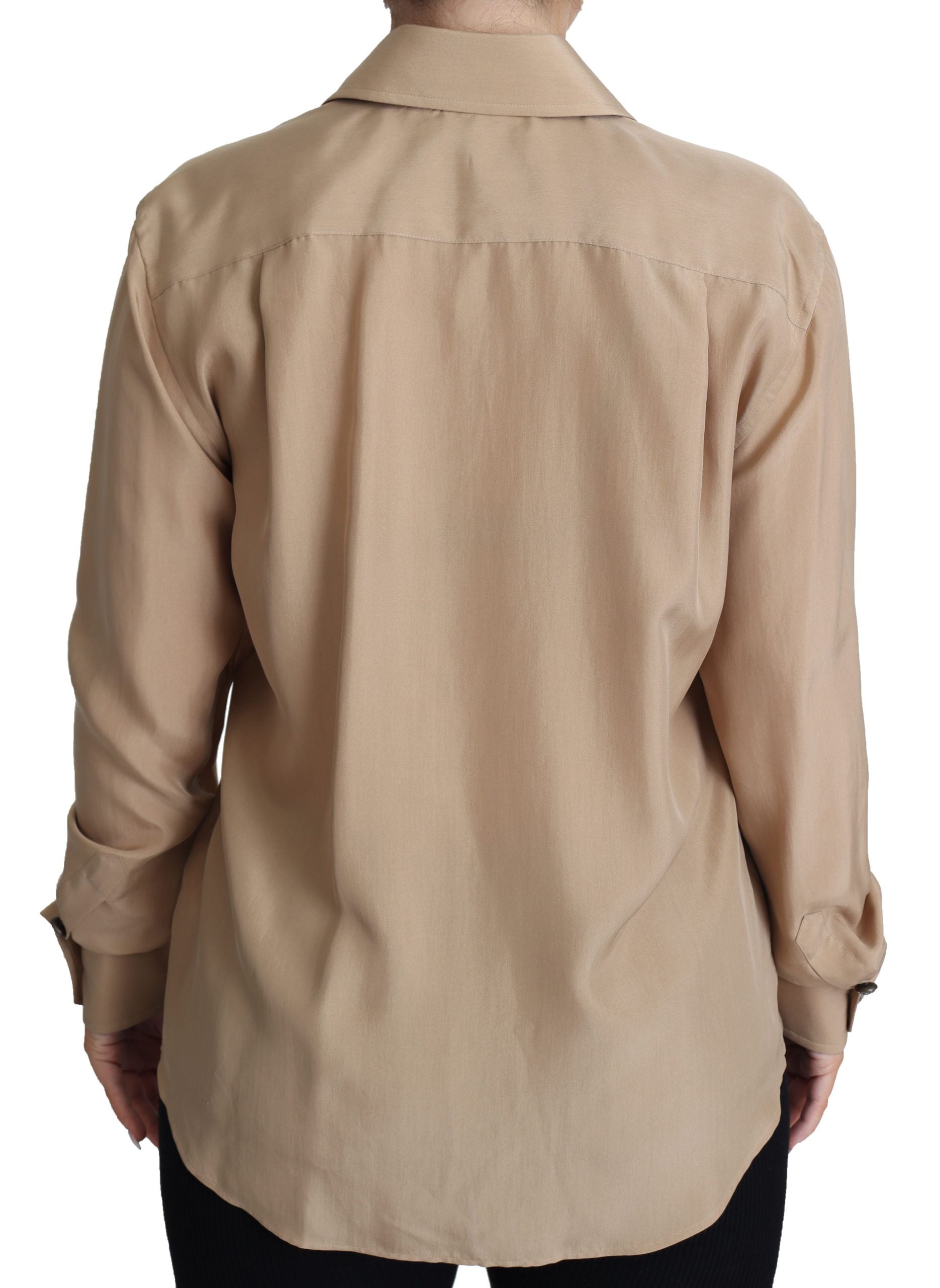 Silk Shirt with Decorative Buttons Shirt — Beige