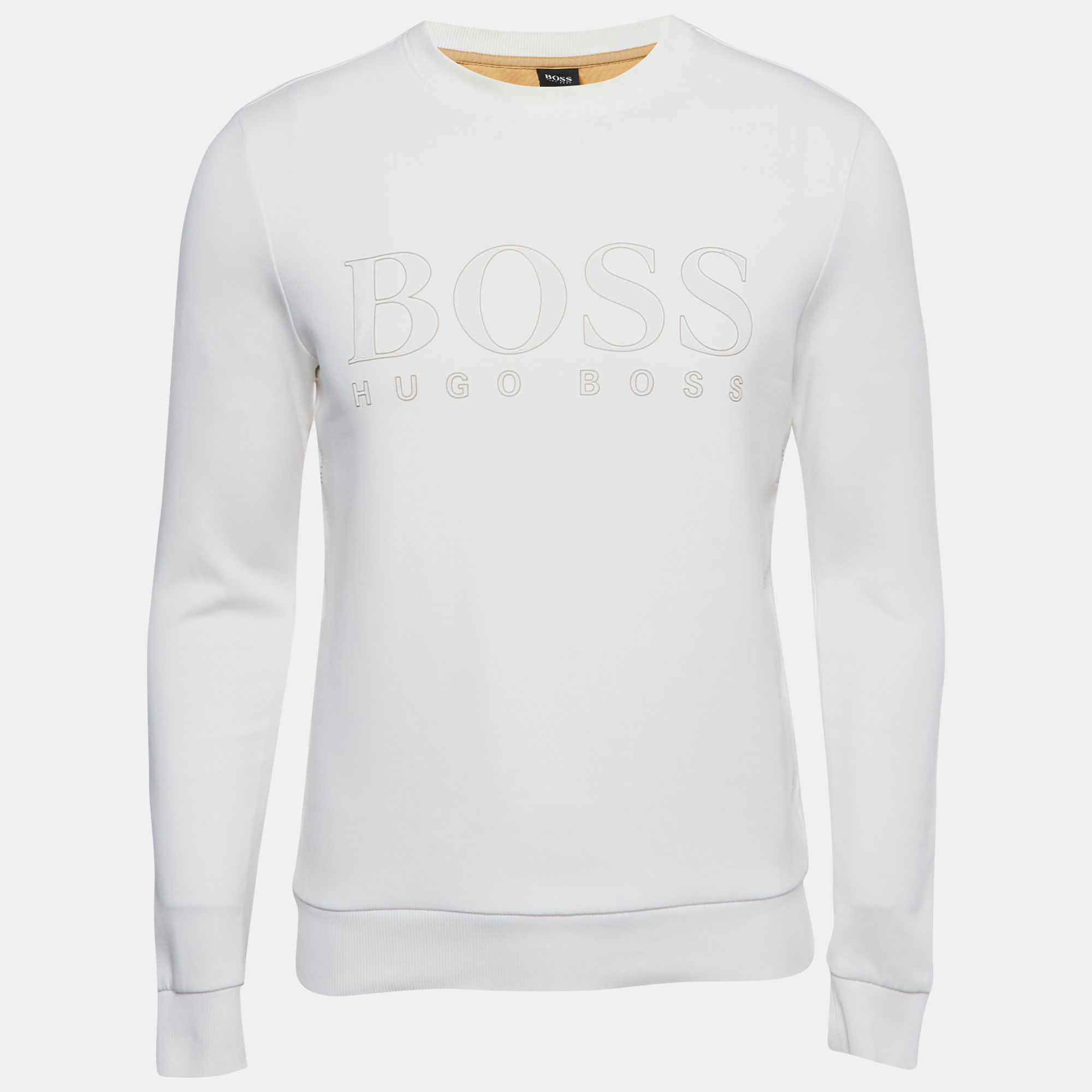 Boss By Hugo Boss White Logo Applique Cotton Blend Salbo Iconic Sweatshirt