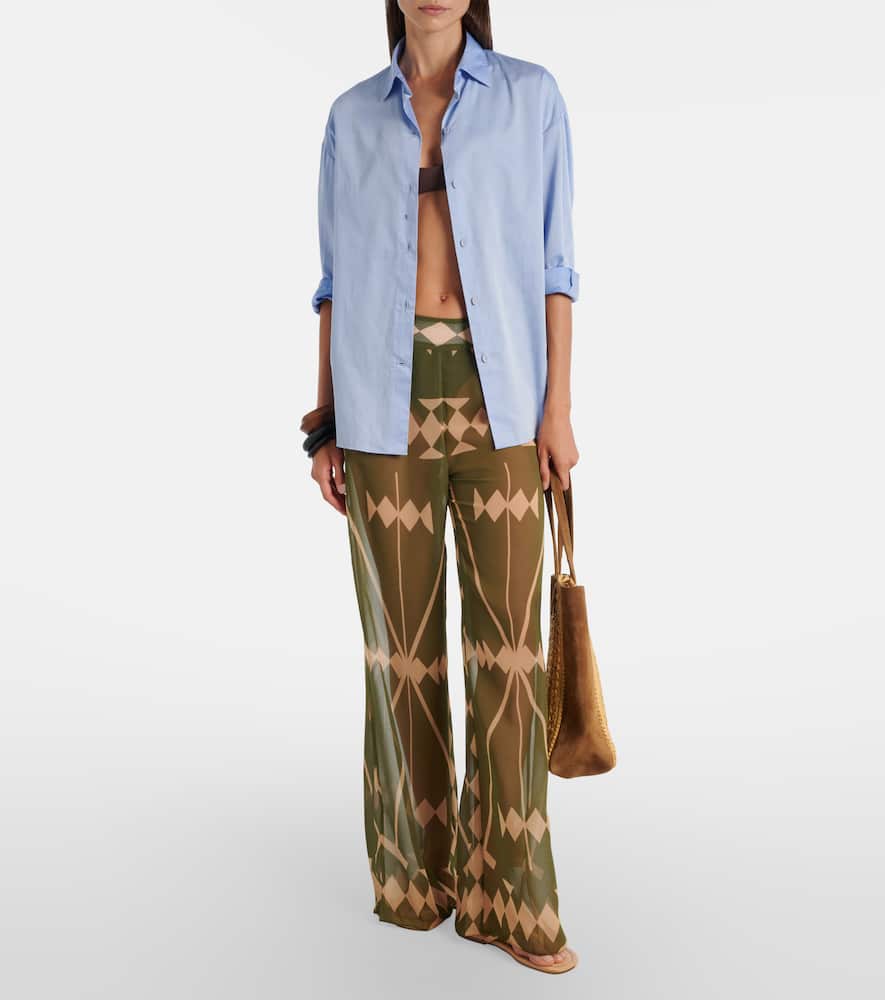 Printed sheer chiffon palazzo pants