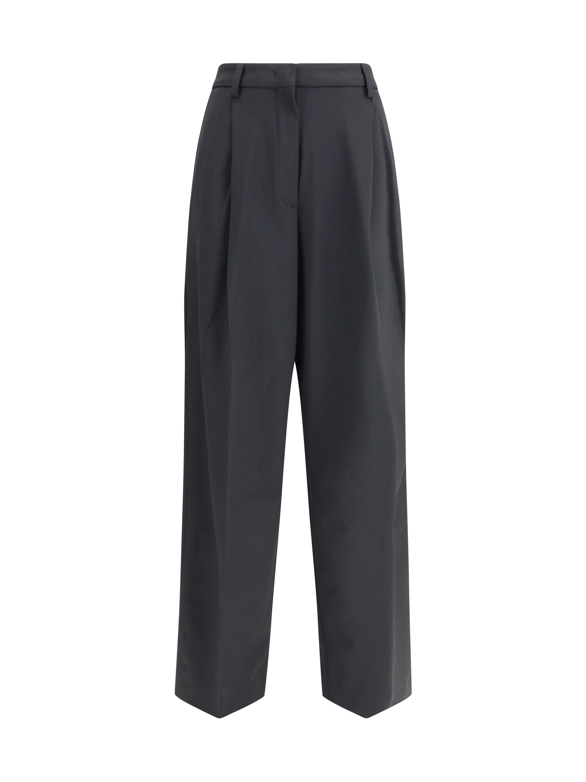Pleated Wool-Blend Trousers — Black