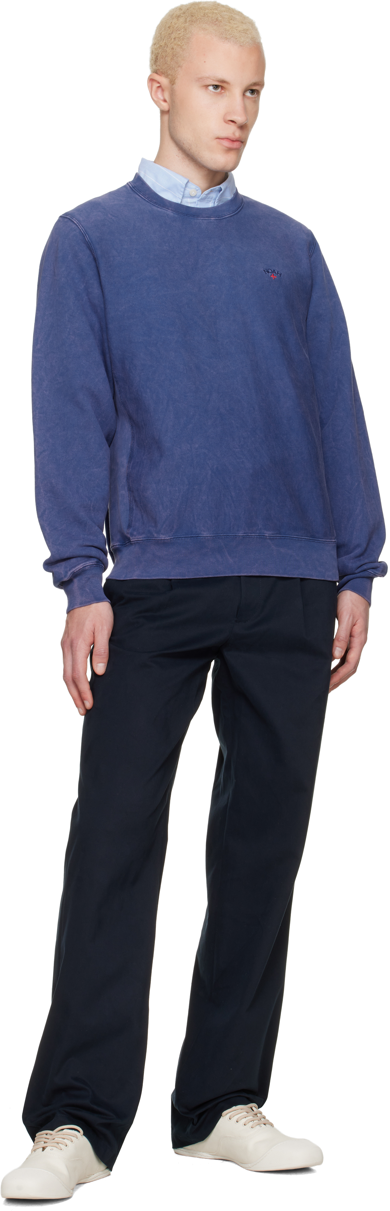 Navy Sanded Twill Pleated Trousers