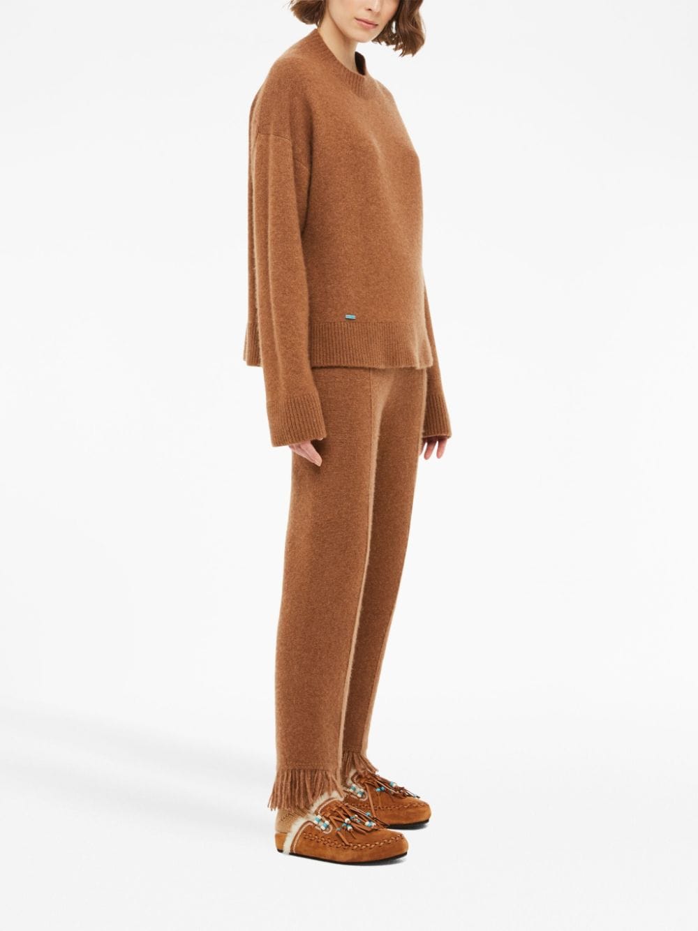 Fringe-detail knit trousers - Brown