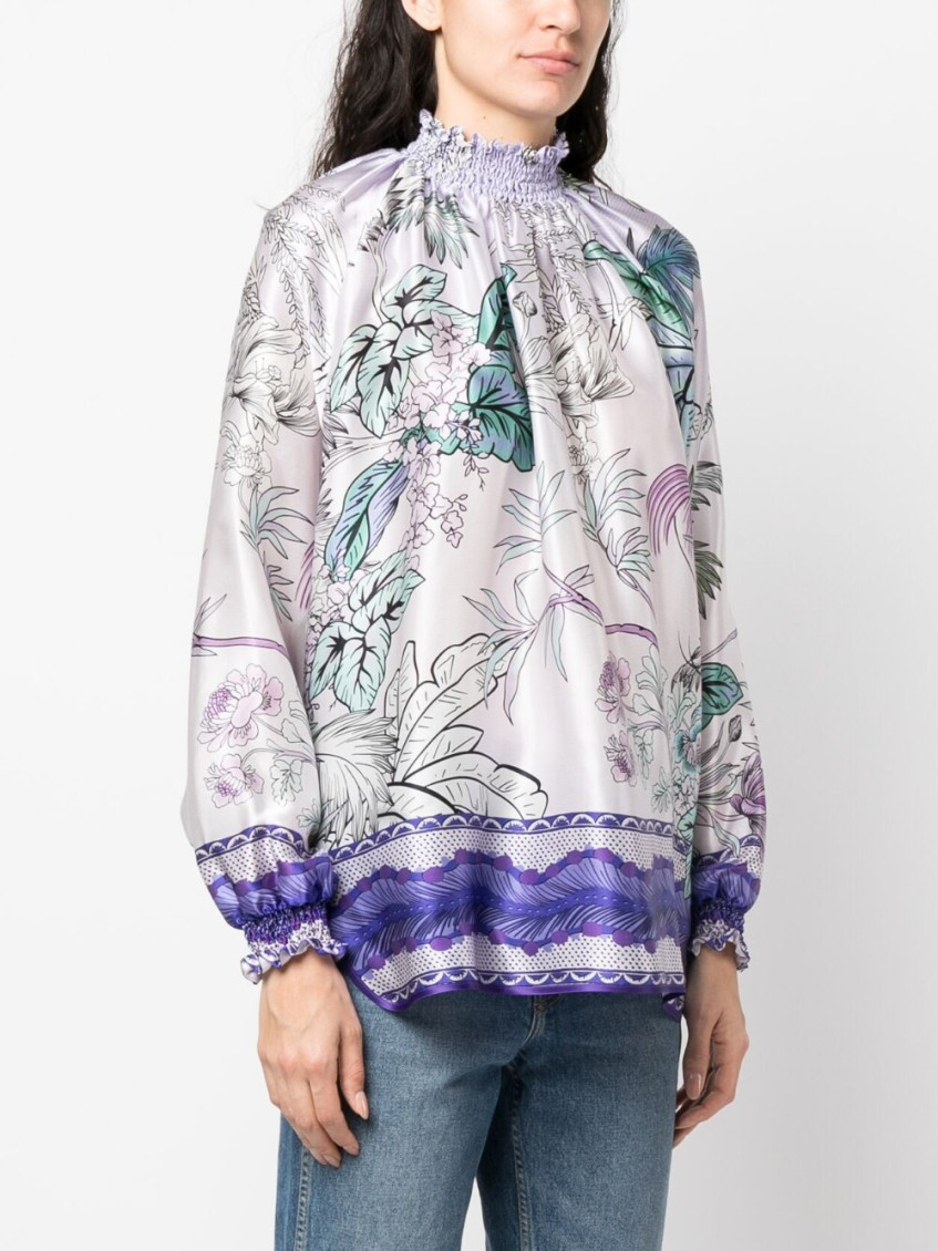 Light Purple High neck printed silk blouse