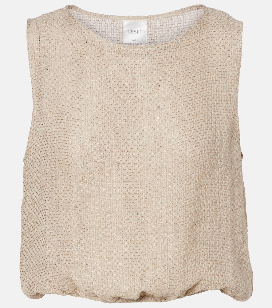 Stella sequined linen-blend top