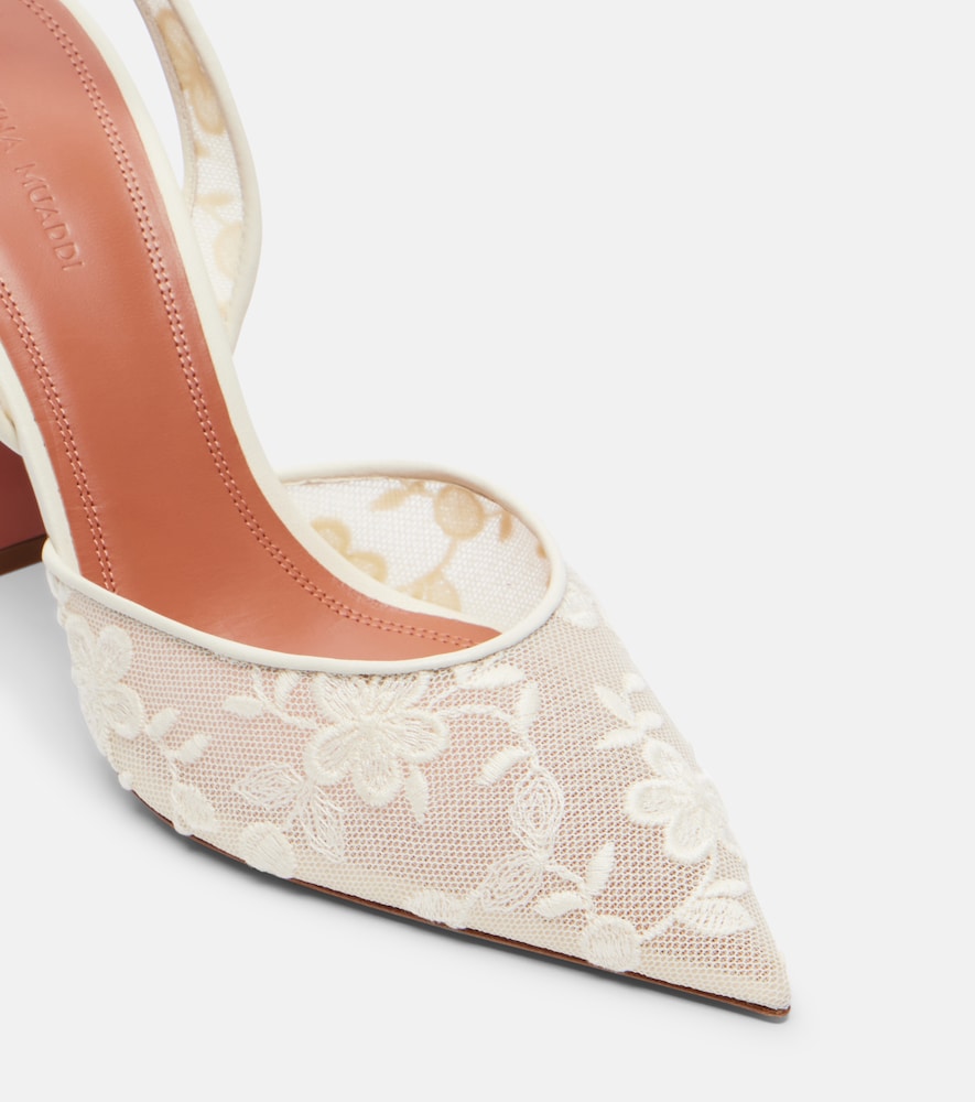 Holli leather-trimmed lace slingback pumps