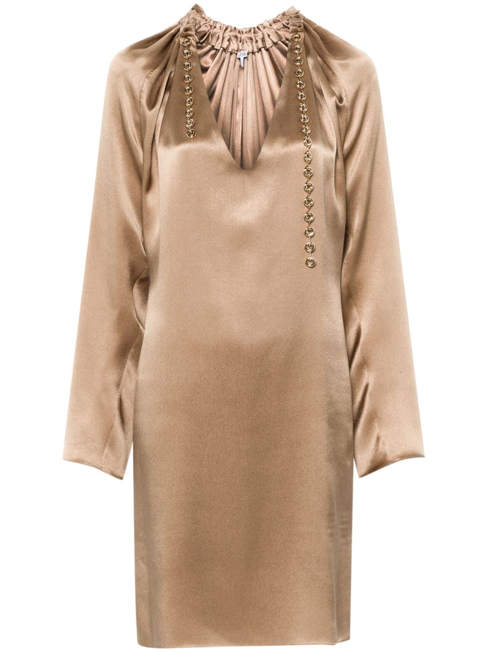 Chain-detail silk mini dress - Brown