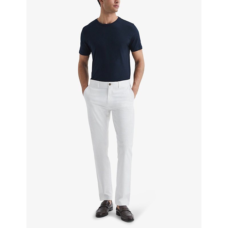 Mens White Pitch Slim-leg Washed-finish Stretch-cotton Chinos