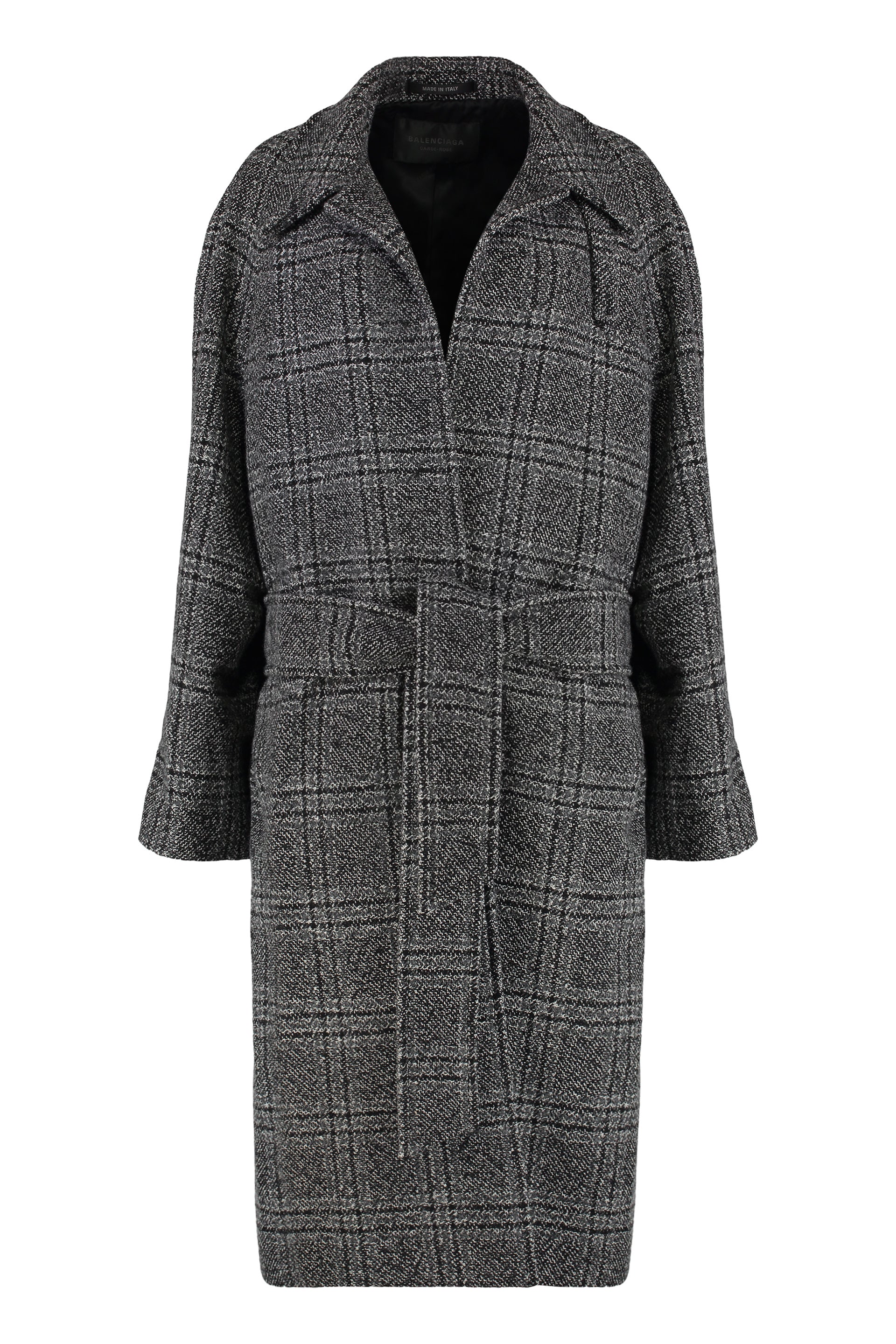 Women's Belted Wool Check Long Coat