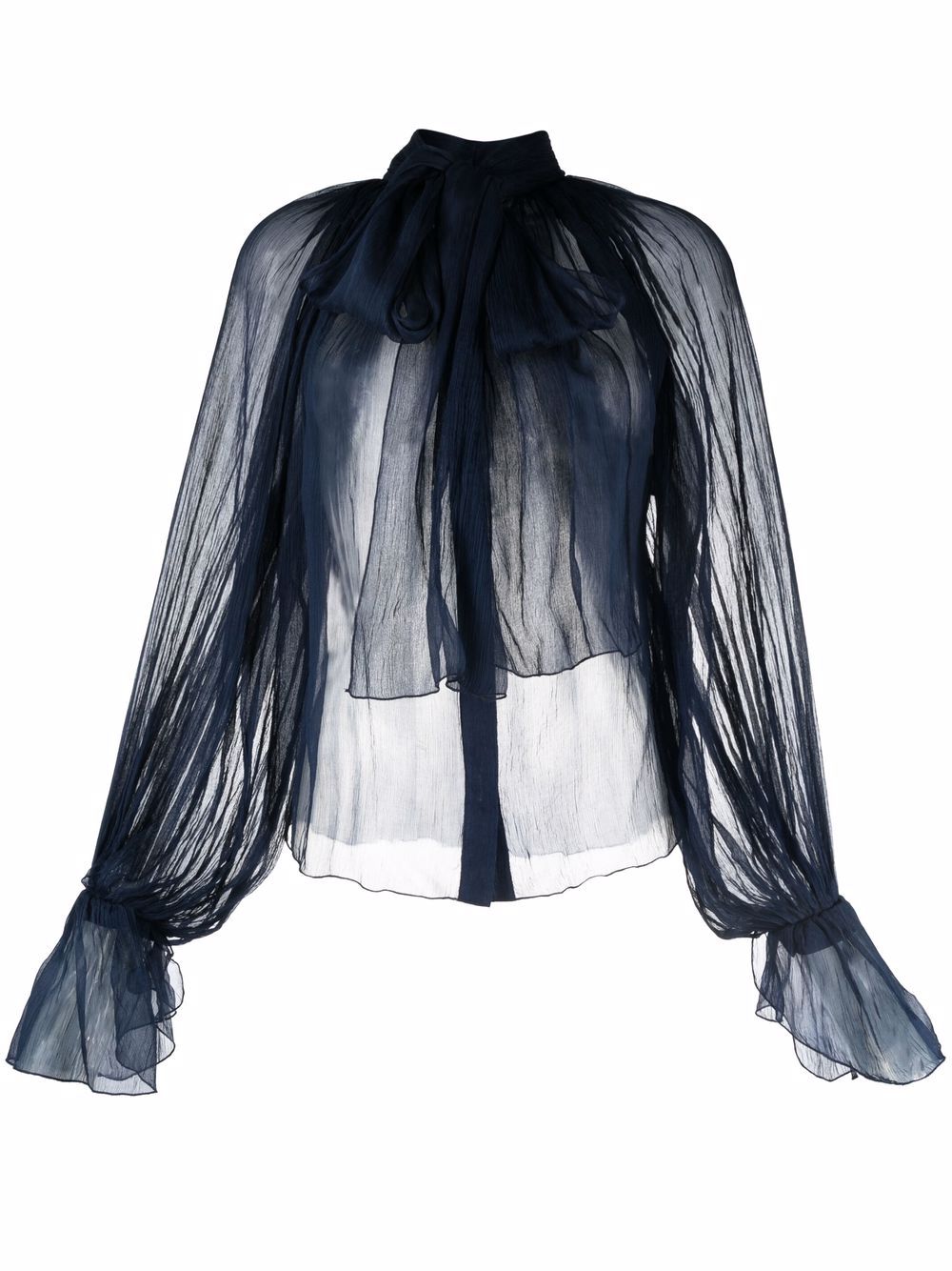 Sheer pussy-bow silk blouse - Blue