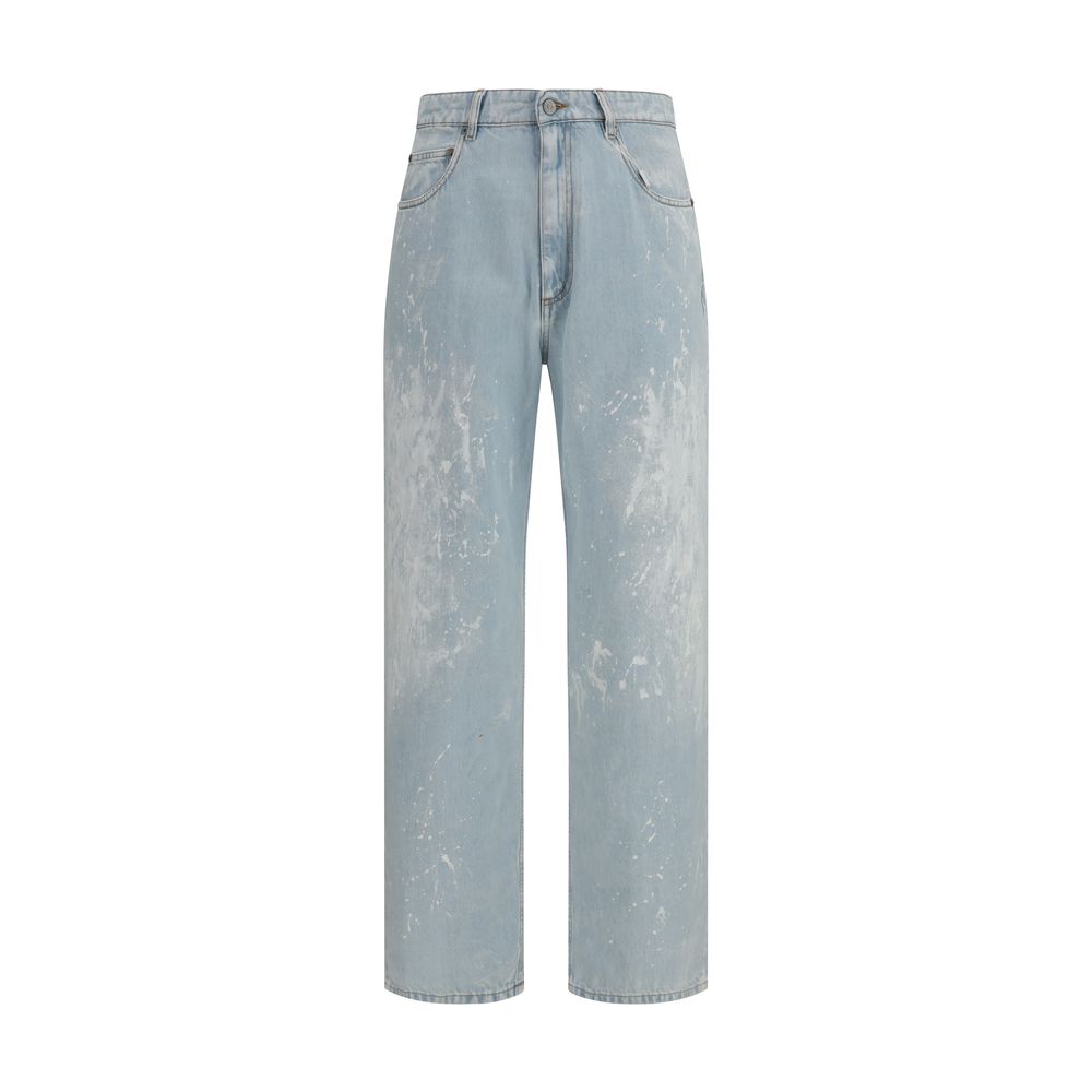 Splatter-Effect Cotton Jeans — Blue