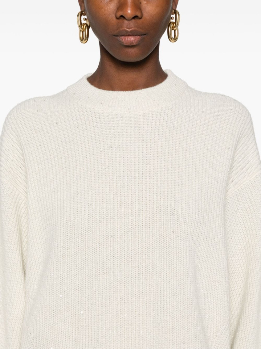 Sequin-embellished knitted jumper - Neutrals