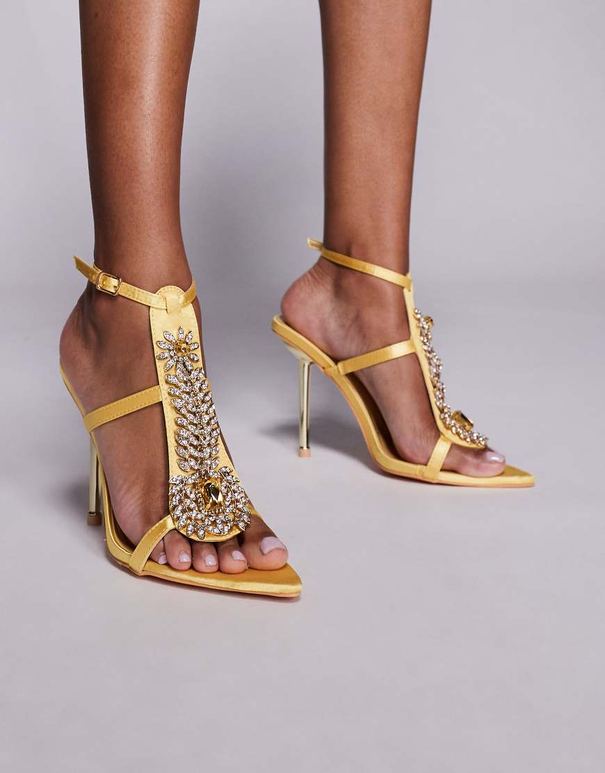 Wyatt caged embellished high heeled sandal in gold