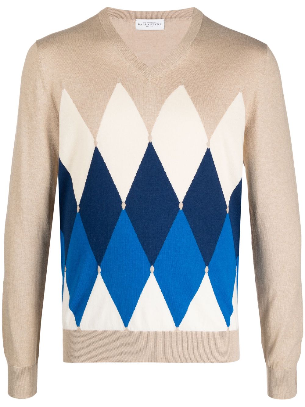 Argyle-pattern knit jumper - Neutrals