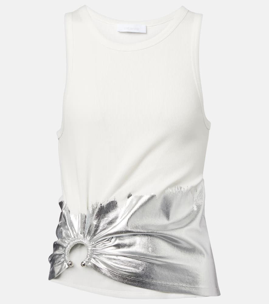 Gathered cotton-blend tank top