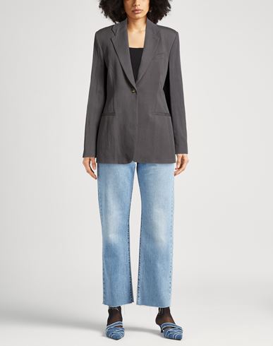 Woman Blazer Charcoal Size 6 Viscose, Linen