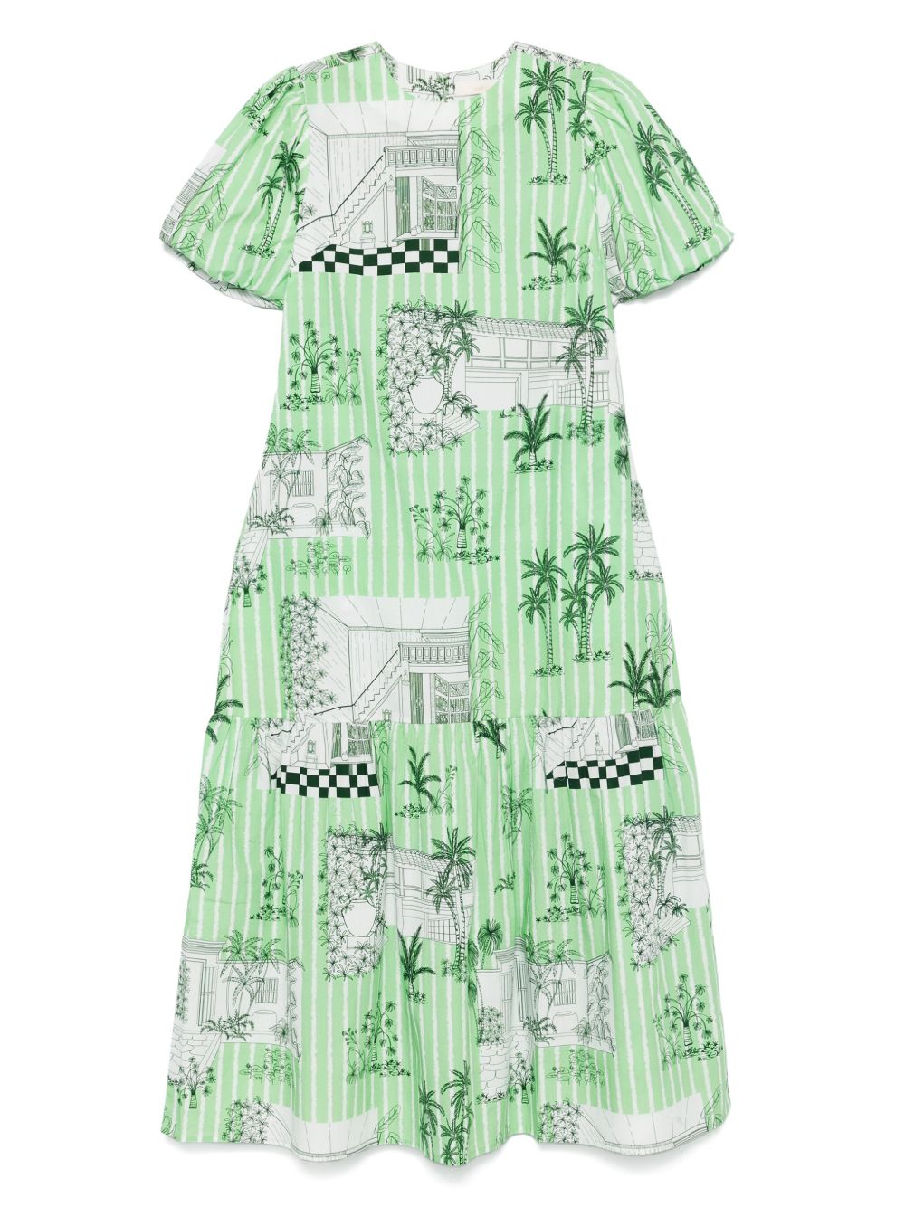 Verandah graphic-print midi dress - Green