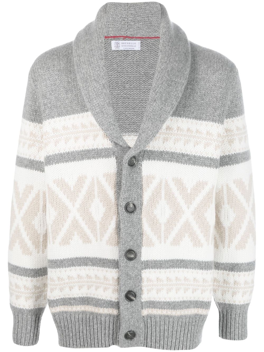 Pattern-intarsia knitted cashmere cardigan - Grey