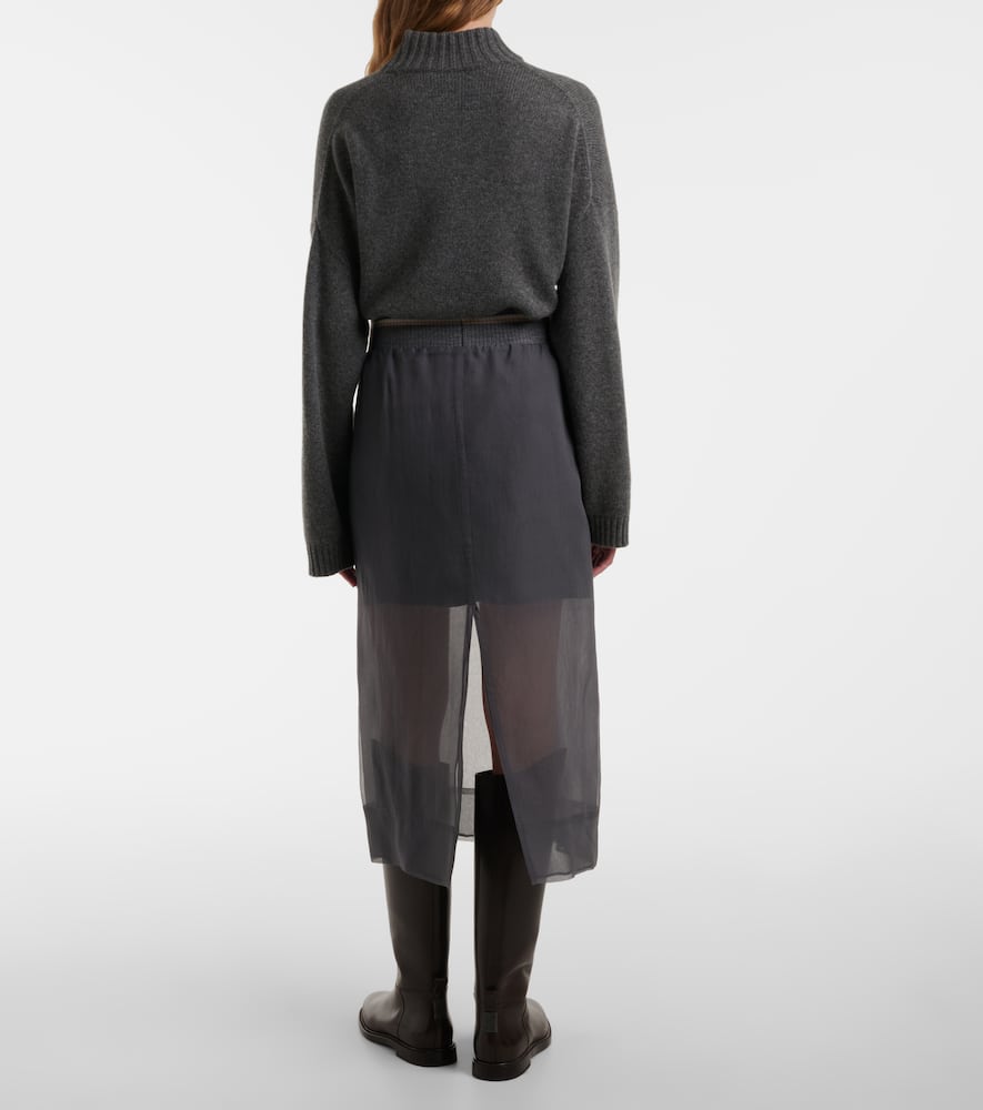 Sheer silk midi skirt