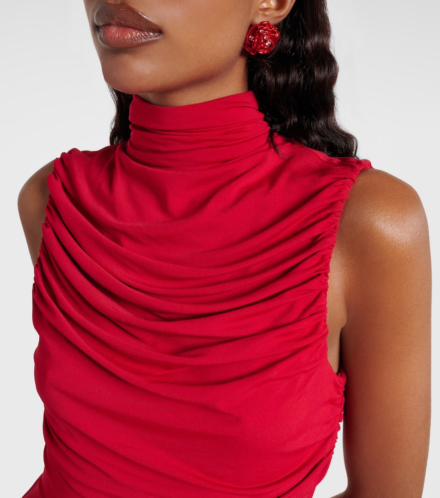 Floral-appliqué draped gown
