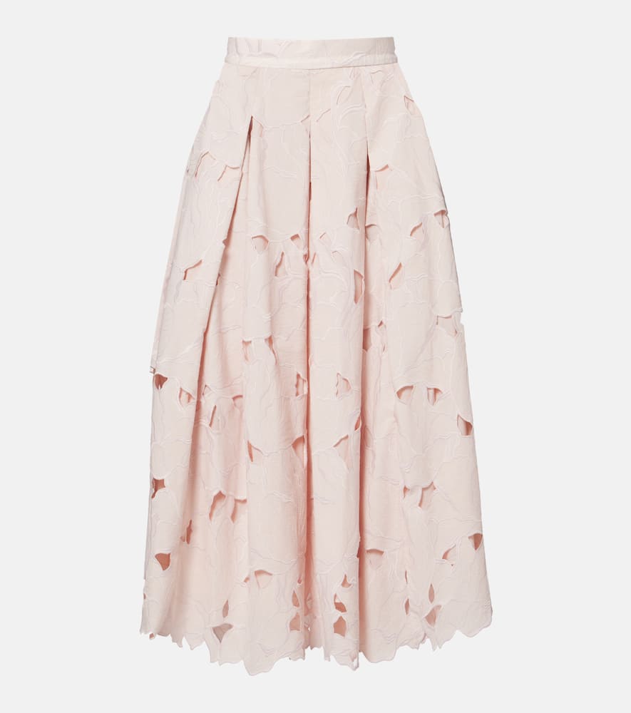 Cutout floral pleated midi skirt
