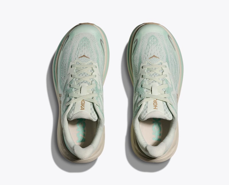 HOKA Clifton 10 Shoes in Sea Glass/Truffle Salt