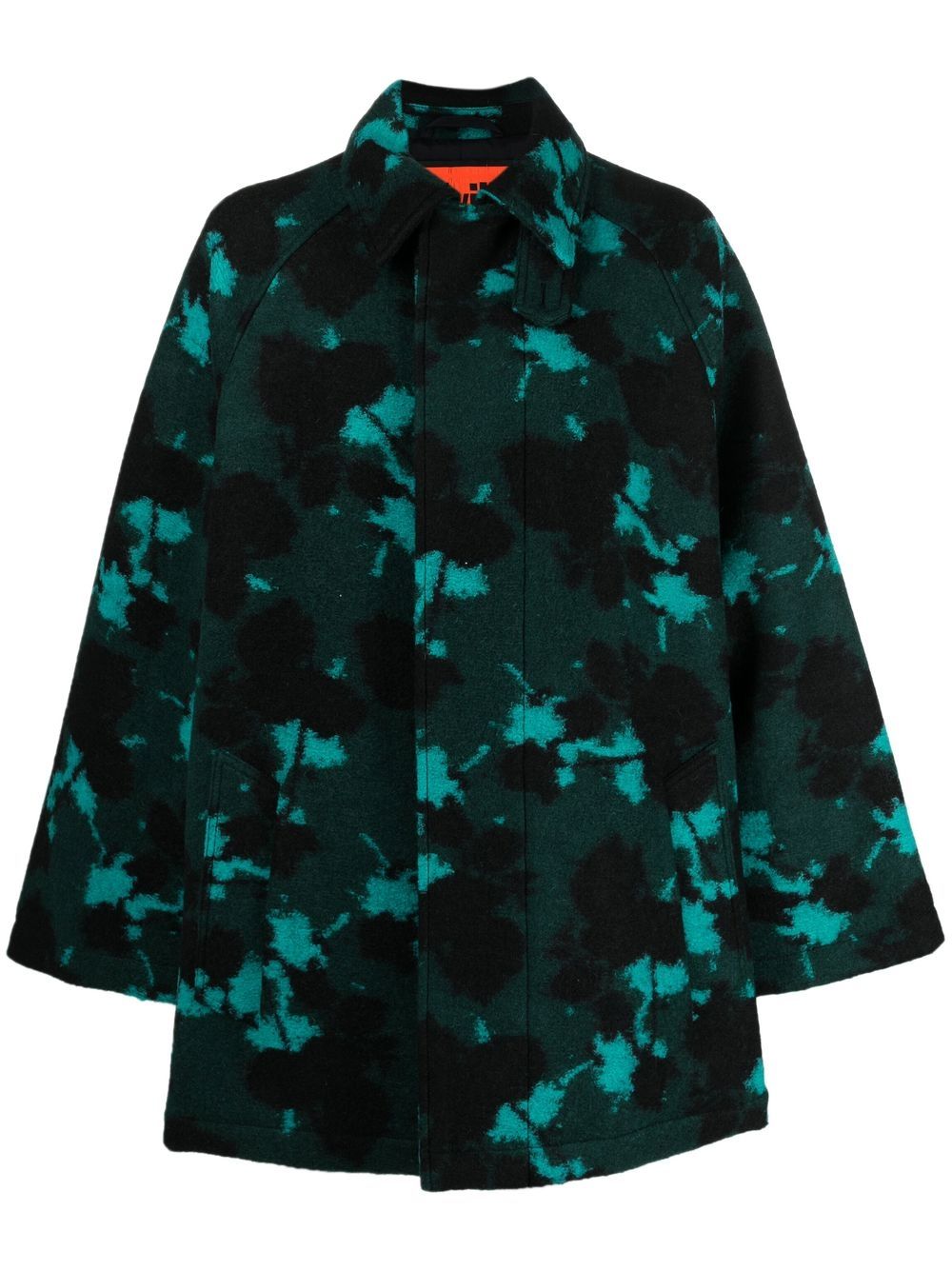 Graphic-print concealed-front coat - Green