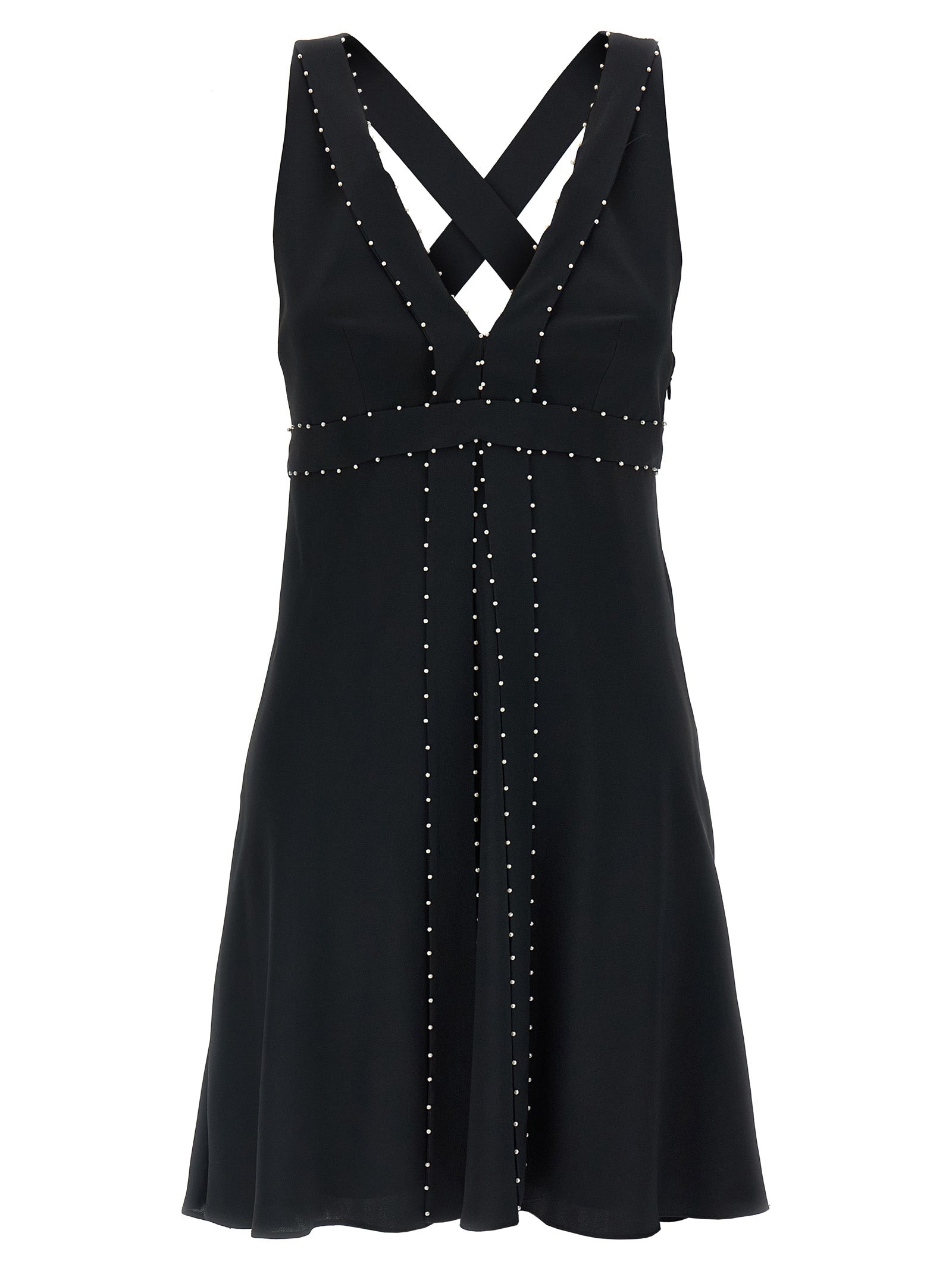 Pearl-Embellished Acetate Silk Dress — Black